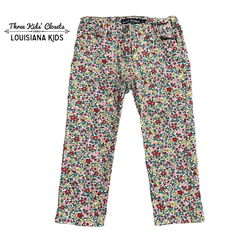 Mini Boden 8Y Liberty Print Floral Capri Cropped Denim Pants